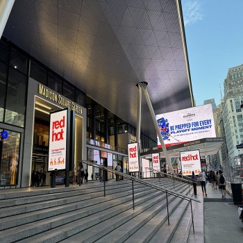 The 7th Avenue entrance to Madison Square Garden and Penn Station in 2024
