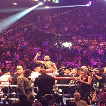 Boxer Manny Pacquiao greets the crowd after his victory over Keith Thurman (Manny Pacquiao vs. Keith Thurman)