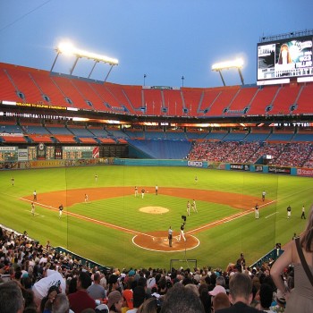 Hard Rock Stadium in Miami, hosting a Florida Marlins baseball game on August 11, 2008.