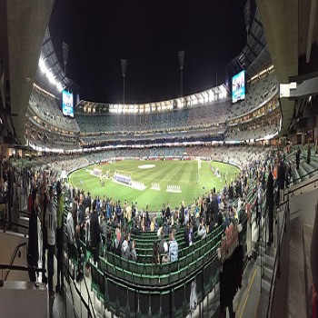 Panoramic image of the MCG in soccer mode ahead of a pre-season tournament match between Real Madrid and Manchester City (24 July 2015).