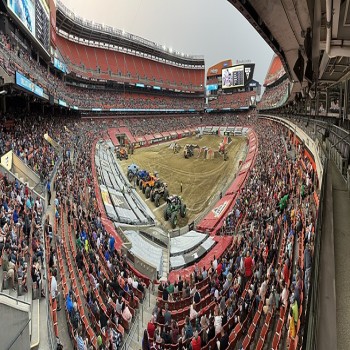 Panoramic view of the interior of Cleveland Browns Stadium during Monster Jam, June 3, 2023. It was the second time the stadium hosted Monster Jam.