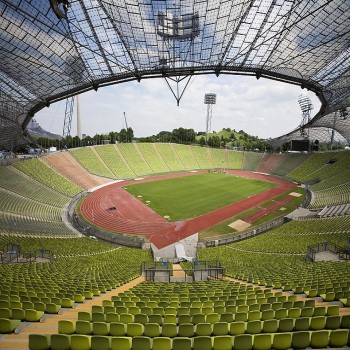 Frei Otto Tensed structures for the Munich 72 Olympic Games. Olympic Stadium and park. Munich Germany