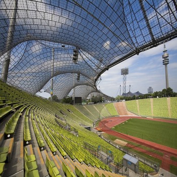 Frei Otto Tensed structures for the Munich 72 Olympic Games. Olympic Stadium and park. Munich Germany