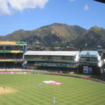 The hills of the Northern Range rising behind the Queen's Park Oval in Trinidad