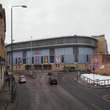 The arena, under 2011–15 signage, viewed from Southwell Road (2013)