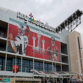 Banners outside before Super Bowl LI
