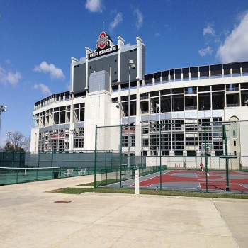 Tennis and basketball courts outside the stadium
