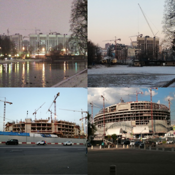 Stages of Olimpiyskiy stadium renovation (November 2020, December 2020, June 2021, June 2024)