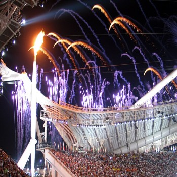 The Olympic flame at the 2004 Summer Olympics opening ceremony