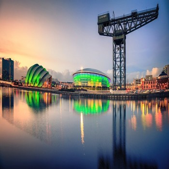 SEC Armadillo (left) and OVO Hydro lit green for the 2021 United Nations Climate Change Conference
