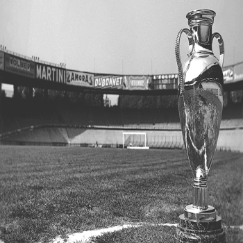 Presentation of the trophy at the Parc ahead of the 1956 European Cup final.