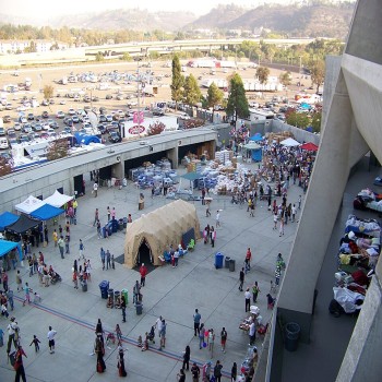 The stadium being used as an evacuation center during California wildfires of October 2007.