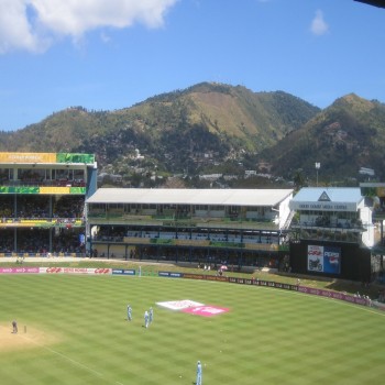 The Queen's Park Oval — and view of mountains in Port of Spain.