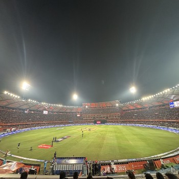 The Stadium during a night time match of the 2025 IPL.