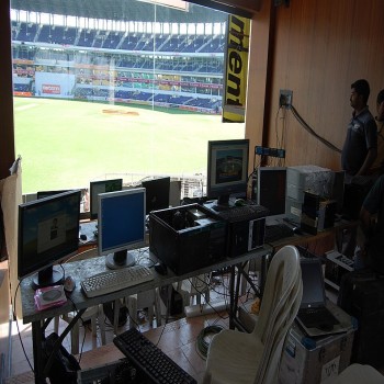The control room of the on ground scoreboard and screen