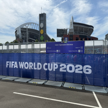 Seattle Stadium with Lumen branding covered for the 2026 FIFA World Cup.