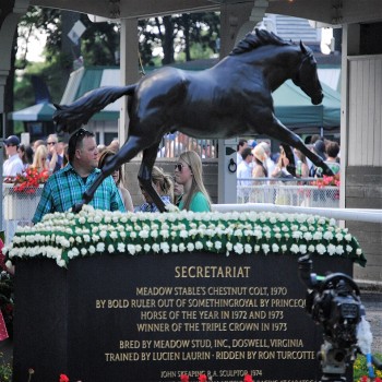 Statue of Secretariat in the walking ring at Belmont Park