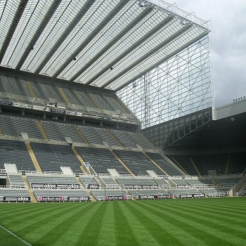View of the Sir John Hall Stand from the technical area at St James' Park