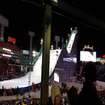 140 feet tall ski jump from center field to the pitcher's mound.