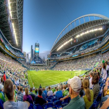 The stadium prior to a Sounders match on FieldTurf