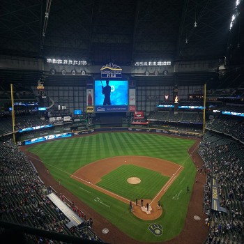 American Family Field with the roof closed in 2023