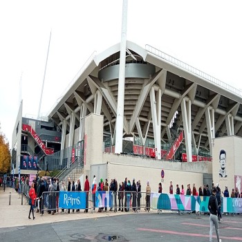 View of the Stade Delaune during the sale of Olympic memorabilia in Reims.