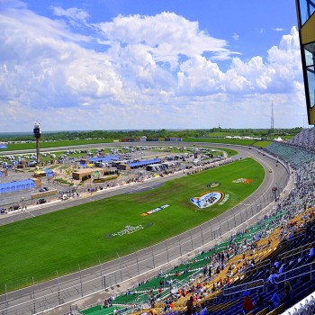 The front stretch of Kansas Speedway in Kansas City, Kansas