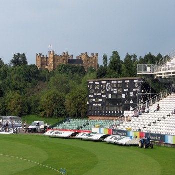 The Riverside: stand, scoreboard and castle