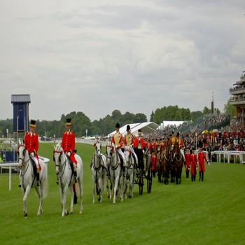 The carriages depart after the monarch's arrival at the races