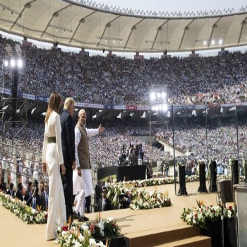 US president Donald Trump and Indian prime minister Narendra Modi at the Narendra Modi Stadium, 24 February 2020.