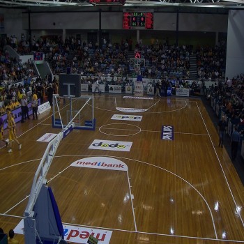 At the State Netball Hockey Centre at a Melbourne Tigers match.