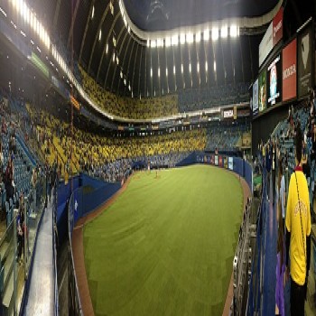 Olympic Stadium panoramic during an MLB preseason game in 2014