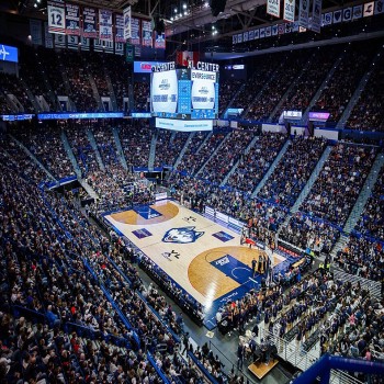 The formerly xl center (now PeoplesBank Arena) with a sold out crowd for UConn Basketball