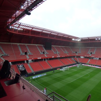 North stand of the Stade du Hainaut before the Valenciennes FC / RC Lens match, counting for the fourteenth day of the French Ligue 2 championship 2018-2019, on November 10, 2018.