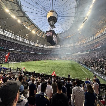 Interior scene at BC Place during a 2025 CONCACAF Champions Cup match between Vancouver Whitecaps FC and Inter Miami CF