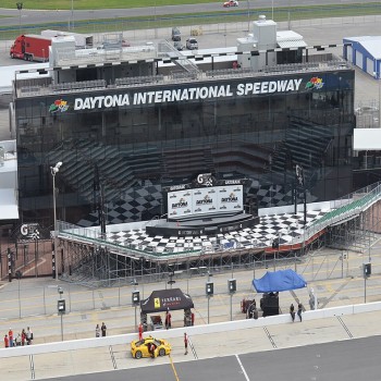 View of Victory Lane from a skybox at Daytona International Speedway.