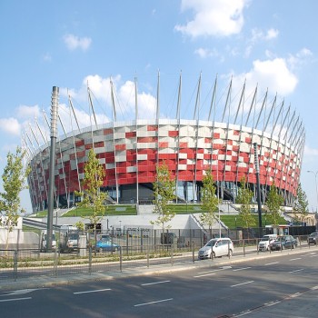 National Stadium as it is seen from aleja Józefa Poniatowskiego in September 2012