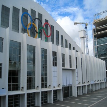 Wembley Arena with Olympic rings for the 2012 Summer Olympics