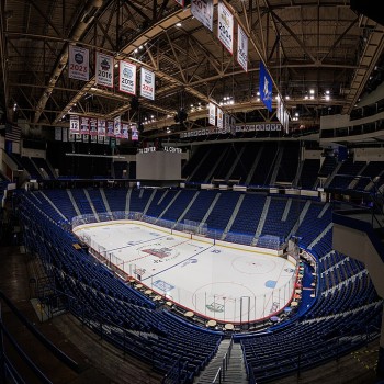 The formerly xl center (now PeoplesBank Arena) with empty seats with the ice configuration
