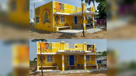 MS Dhoni’s Tamil fan paints his house in CSK’s yellow co...